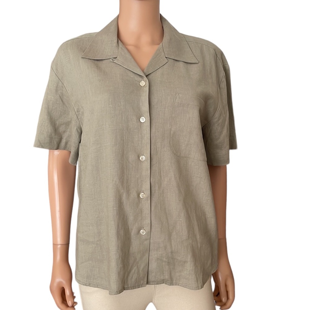 Vintage Jacobson’s Women’s Linen Khaki Green Button Blouse